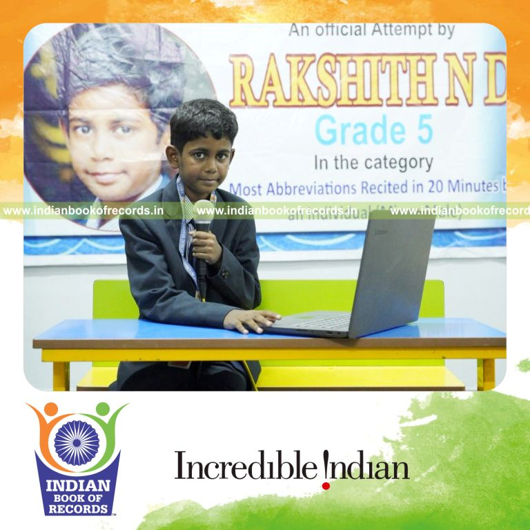 Young participant rapidly reciting numerous abbreviations within a timed session recognized by Indian Book of Records