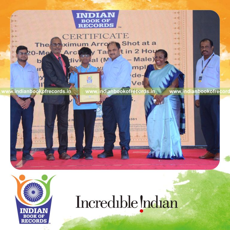 Young archer repeatedly shooting arrows at a 20 meter target within two hours recognized by Indian Book of Records