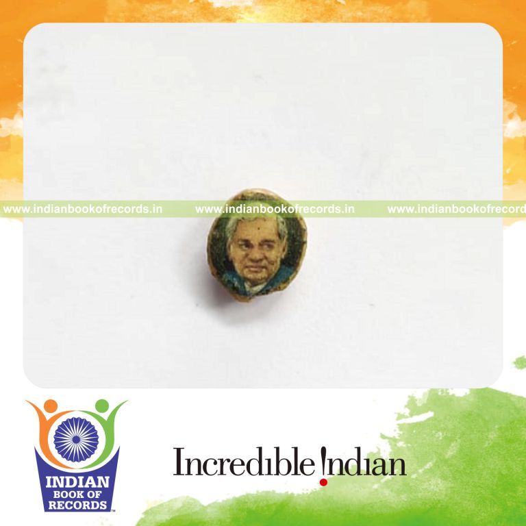 Tiny portrait of Atal Bihari Vajpayee painted on a chickpea surface recognized by Indian Book of Records