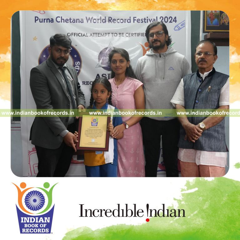 A blindfolded young participant identifying multiple digital images quickly for the Indian Book of Records