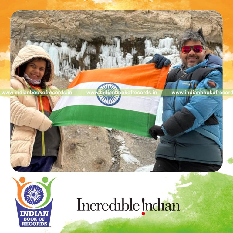 Young girl completing the Chadar frozen river trek in an expedition recognized by Indian Book of Records
