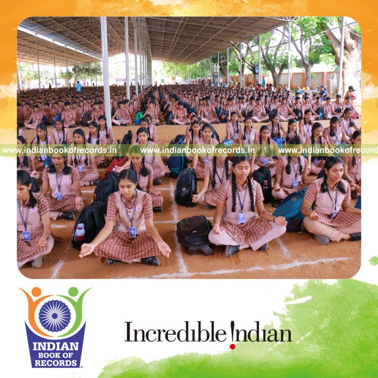 Large group chanting together simultaneously at a single location for the Indian Book of Records