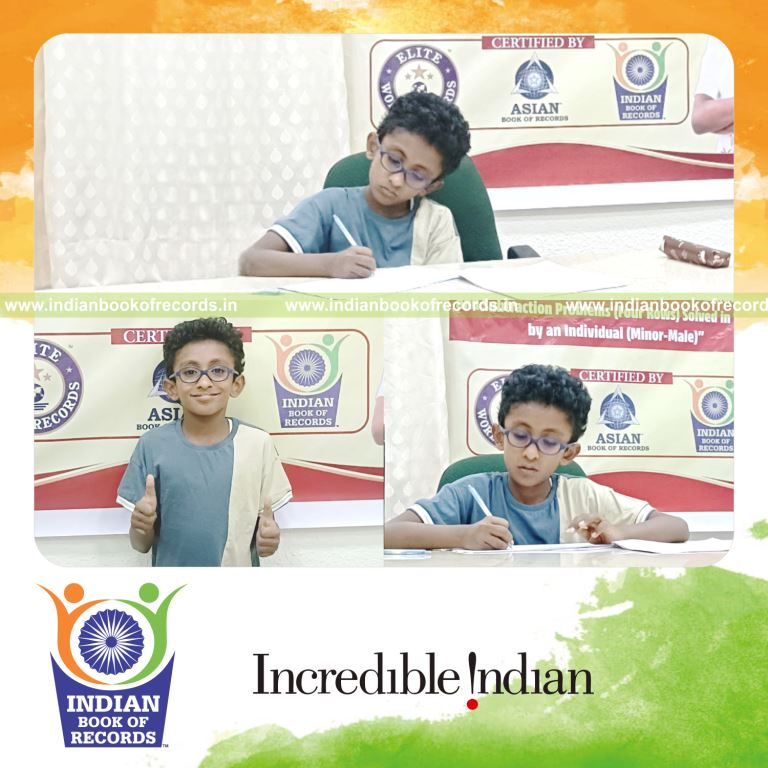 Student solving numerous single digit addition and subtraction problems mentally within an hour recognized by Indian Book of Records