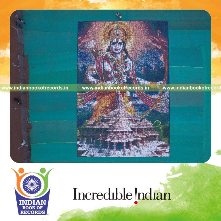 Massive mosaic formed using clay diyas arranged and lit for visual impact recognized by Indian Book of Records