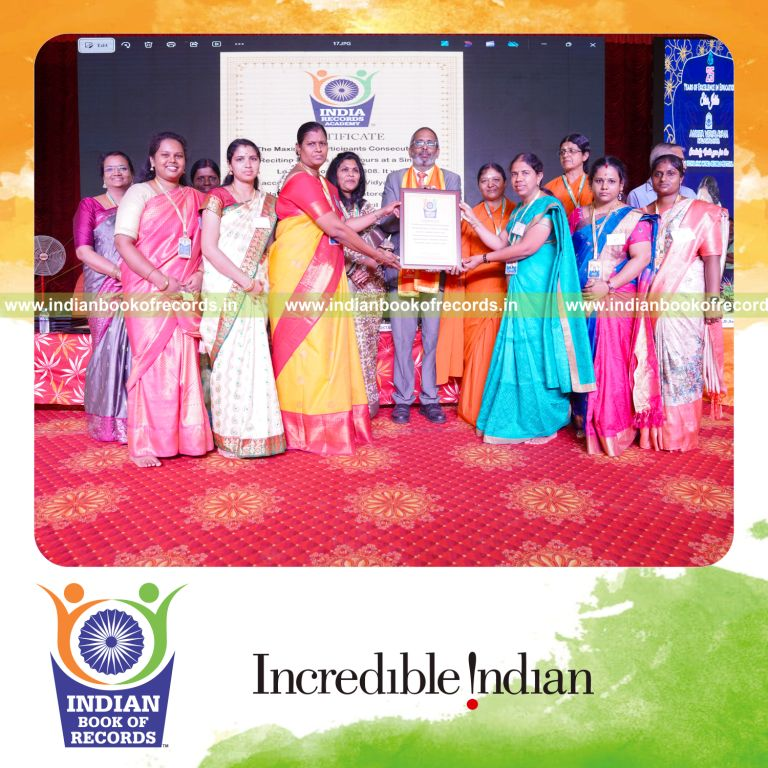 Participants engaging in uninterrupted rhyme recitation at a single venue recognized by Indian Book of Records