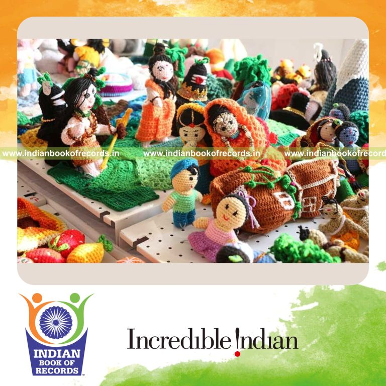 large collection of crochet sculptures displayed together for a record event in Indian Book of Records