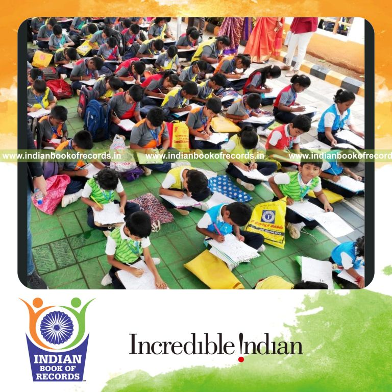 Participants completing dot to dot drawings together simultaneously at one location for Indian Book of Records