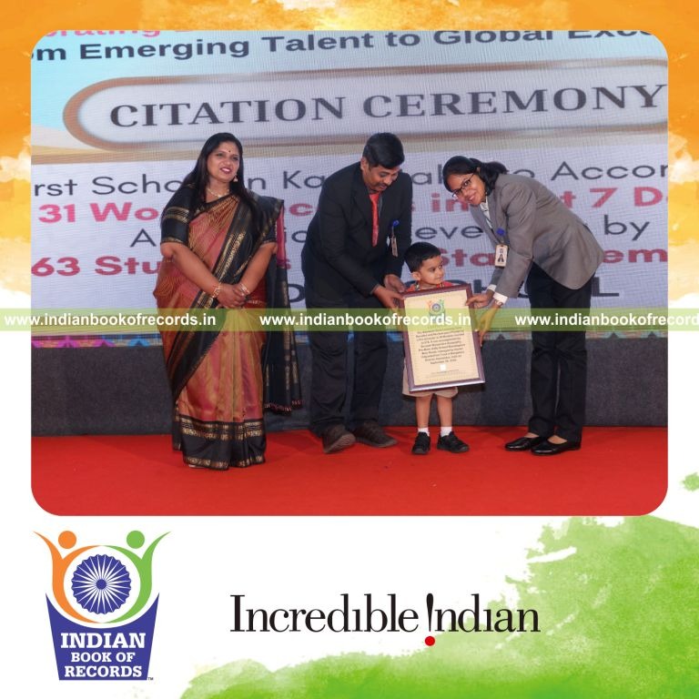 Preschool child recalling early learning facts upon prompts in a timed session recognized by Indian Book of Records