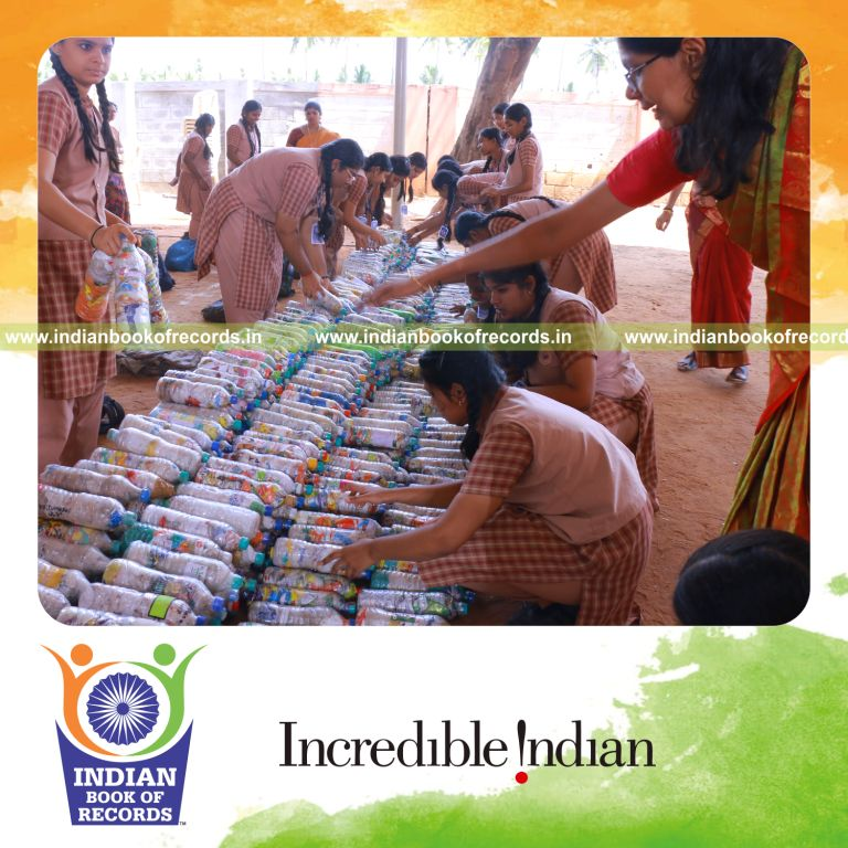 Collection of numerous eco bricks gathered within one hour at a single location for Indian Book of Records
