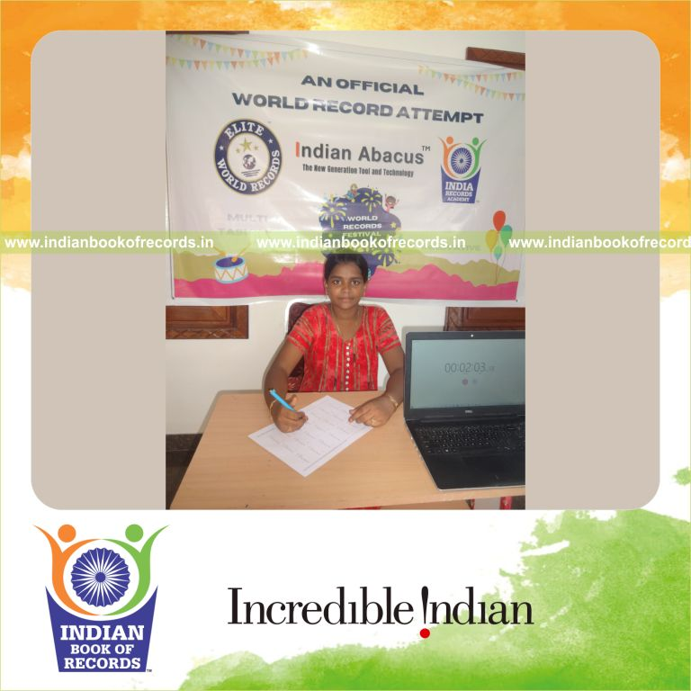 individual female solving 150 single digit addition problems for Indian Book of Records