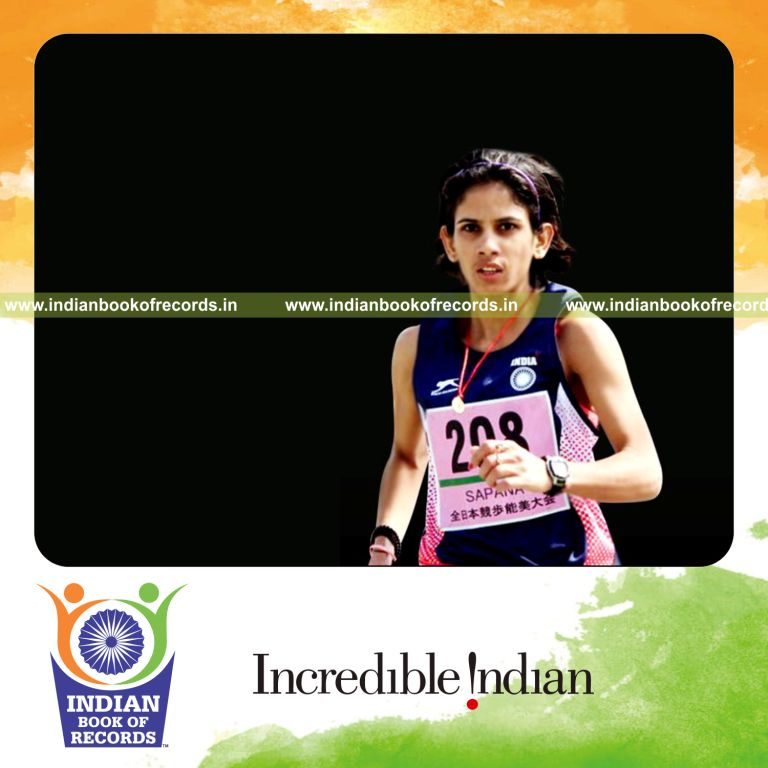 individual female performing fastest 20000 metres race walk on track for record in Indian Book of Records