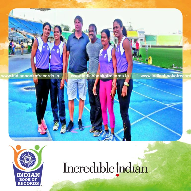 team performing fastest 4x100 metres relay for record in an Indian Book of Records