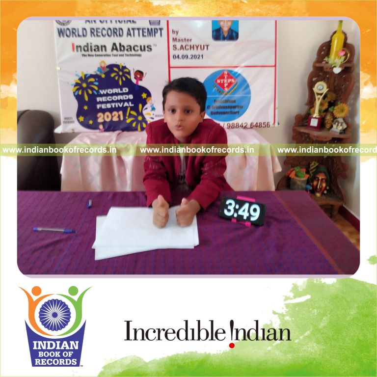 individual male solving 75 multiplication problems for Indian Book of Records