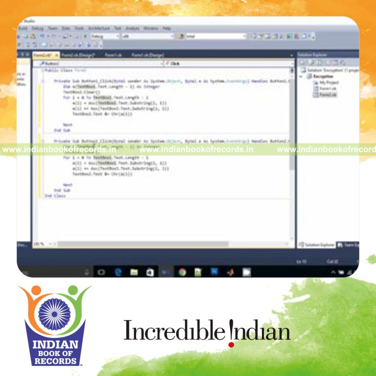 individual writing encryption program in fastest time for record in Indian Book of Records