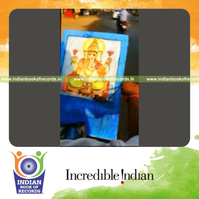 individual painting portrait of lord ganesha while riding a bicycle in fastest time for record in Indian Book of Records