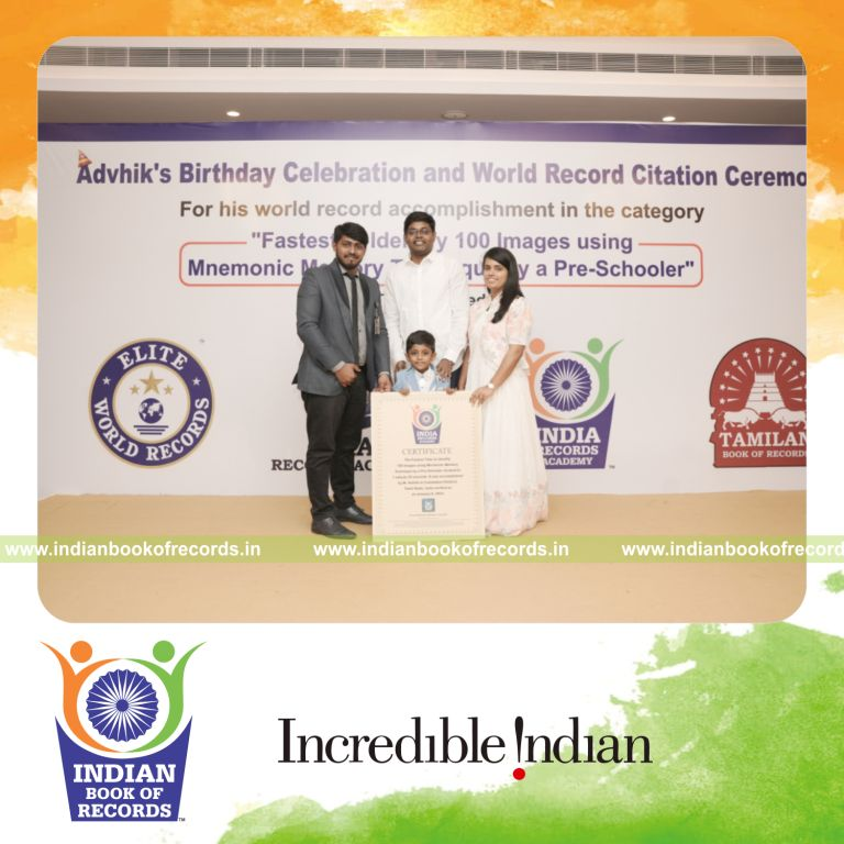 A child using mnemonic techniques to identify multiple images quickly recognized by Indian Book of Records