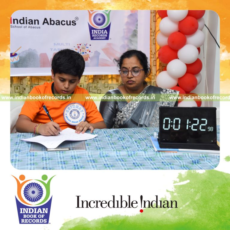 A young participant solving multiple multiplication problems in record time for the Indian Book of Records