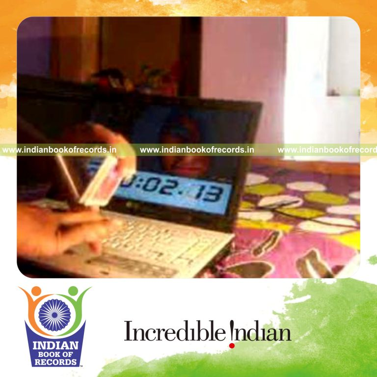 individual performing fastest one handed triangle card display for record in Indian Book of Records