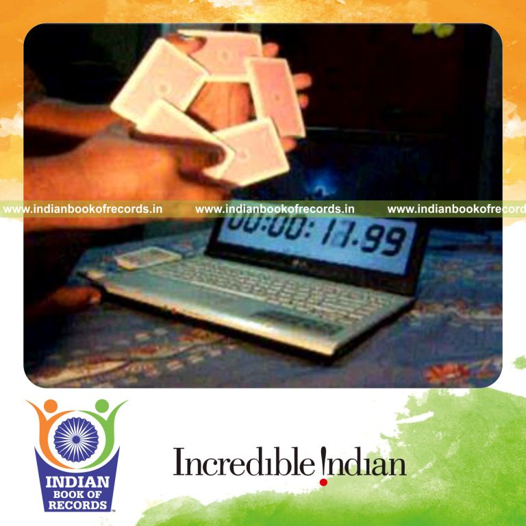 individual performing fastest pentagon card display for record in Indian Book of Records