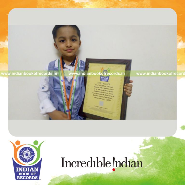 minor male recalling capitals of Indian states in fastest time for record in Indian Book of Records