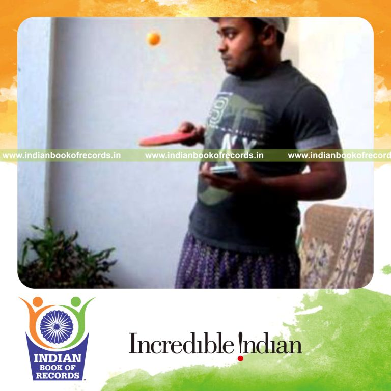 individual performing fastest three packet thumb cut while bouncing ball for record in Indian Book of Records