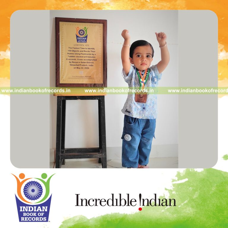 Fastest Time to Identify 100 Objects and Recite Their Names Using Flashcards by a Toddler - Indian Book of Records.