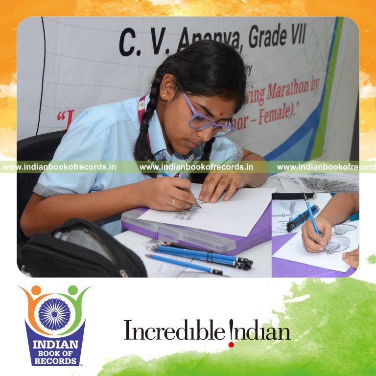 Young artist engaged in continuous freehand drawing for a long duration recognized by Indian Book of Records