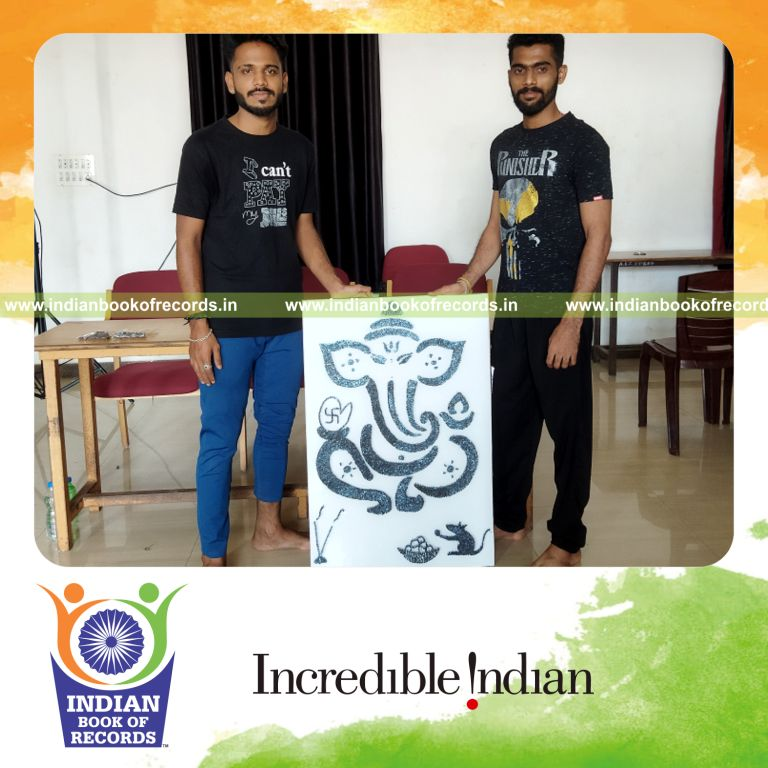 Large-scale artwork of Lord Ganesha created using iron nails arranged artistically recognized by Indian Book of Records