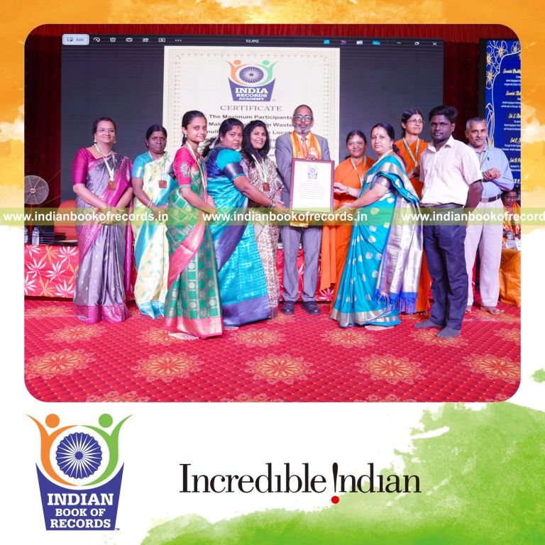 A massive portrait crafted from folded origami hearts showcased for Indian Book of Records recognition