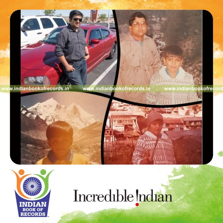 Father and son trekking quickly to Gomukh Glacier during an expedition recognized by Indian Book of Records