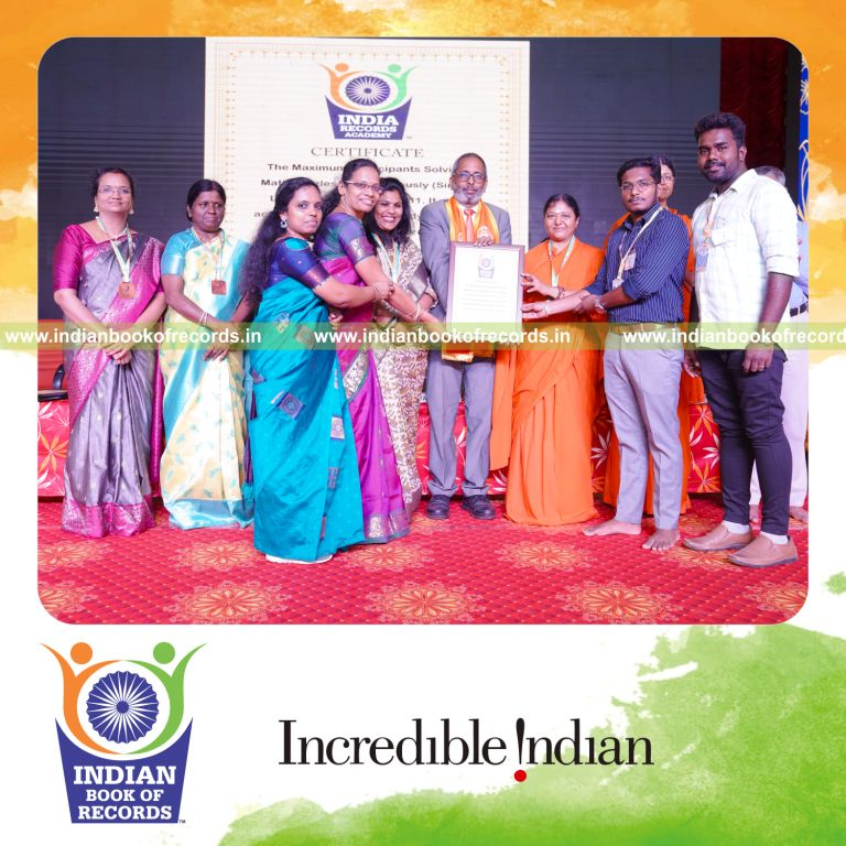 Participants solving mathematical puzzles collectively at one location for Indian Book of Records