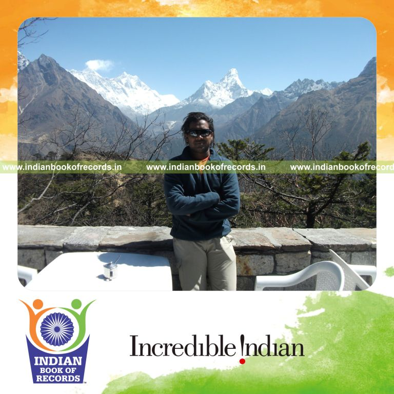 male individual performing guitar recital at high altitude for record in Indian Book of Records