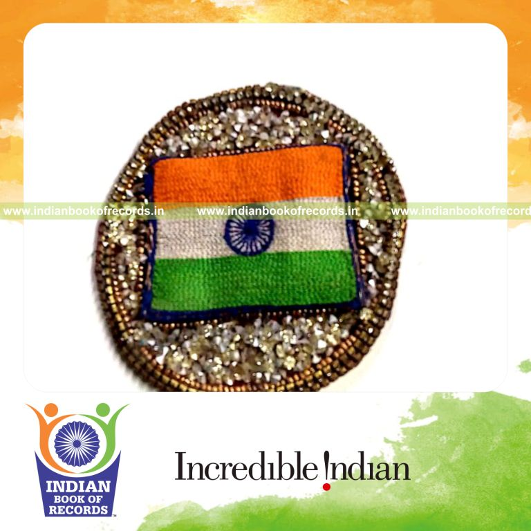 Large hand-embroidered bindi featuring Indian flag design recognized by Indian Book of Records