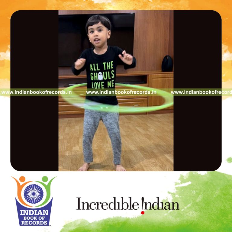 Preschool child spinning a hula hoop continuously for a long duration recognized by Indian Book of Records