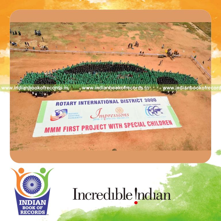 people forming largest human car image for Indian Book of Records