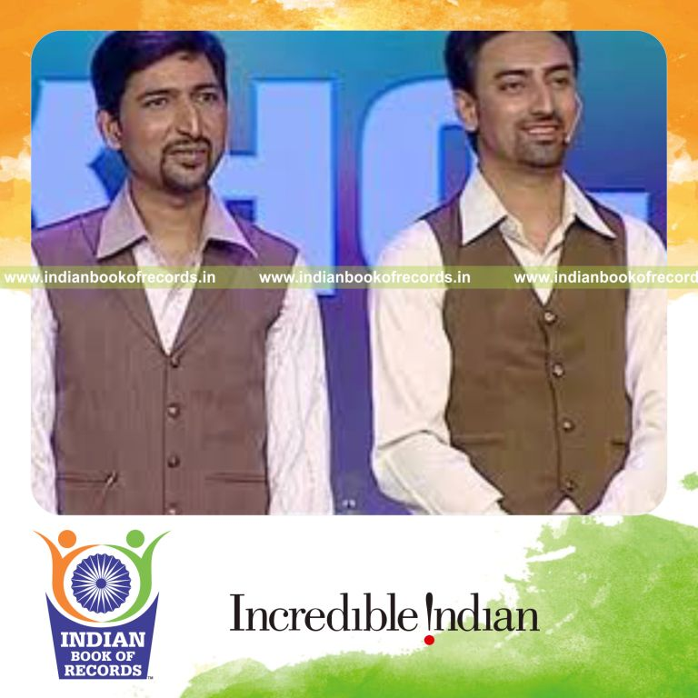 person demonstrating unique facial expression language invention for Indian Book of Records