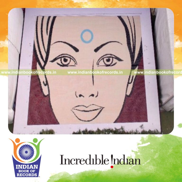 large mosaic image created using jewellery bindis as part of a creative record attempt for Indian Book of Records