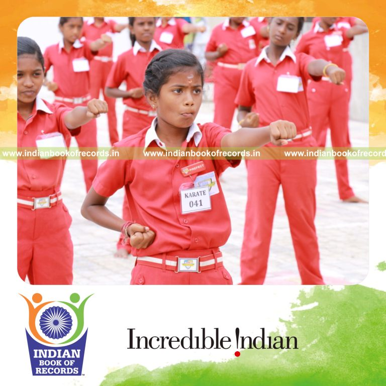 participants performing karate punches simultaneously for Indian Book of Records