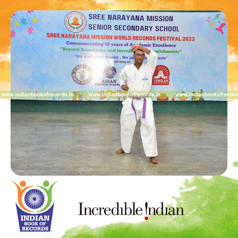 Team performing continuous karate relay actions over an extended duration for the Indian Book of Records