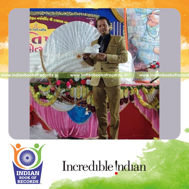 Large Kathiawadi paghdi turban displayed as a cultural replica recognized by Indian Book of Records