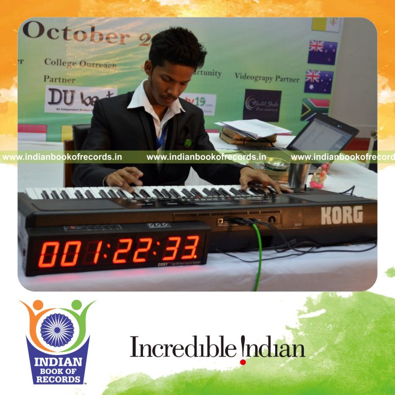 individual performing keyboard playing marathon for Indian Book of Records