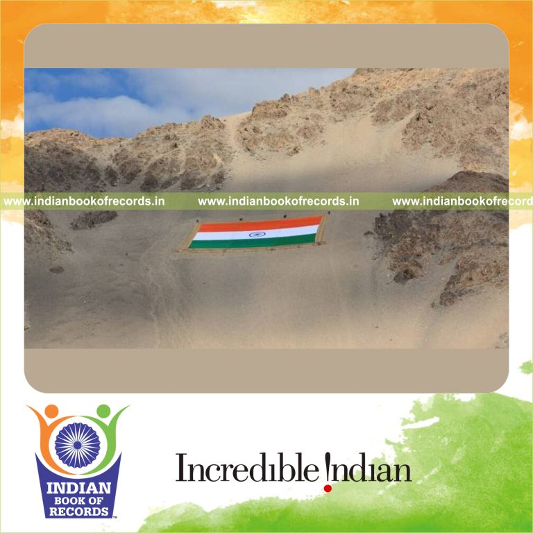 A massive national flag made from khadi fabric displayed as a record in the Indian Book of Records