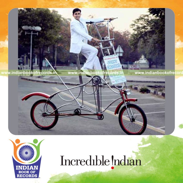 male individual creating large bicycle for record in Indian Book of Records