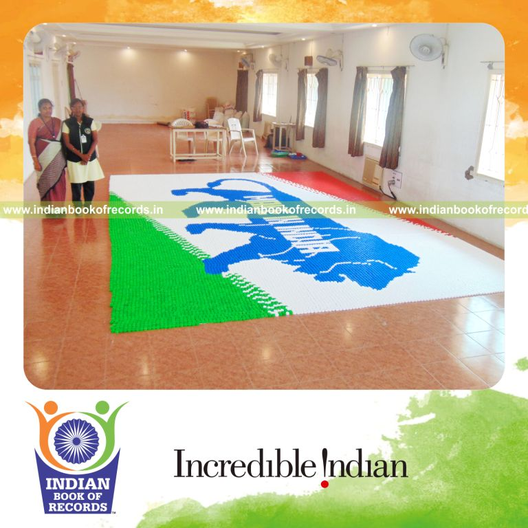 mosaic artwork created using bottle caps by minor female for Indian Book of Records