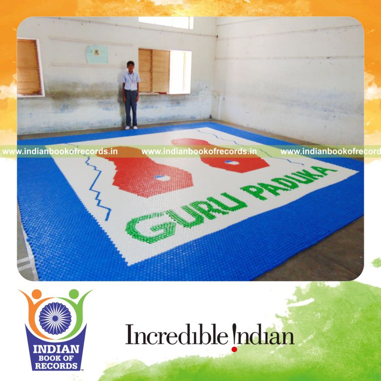 mosaic artwork created using bottle caps by minor male for Indian Book of Records