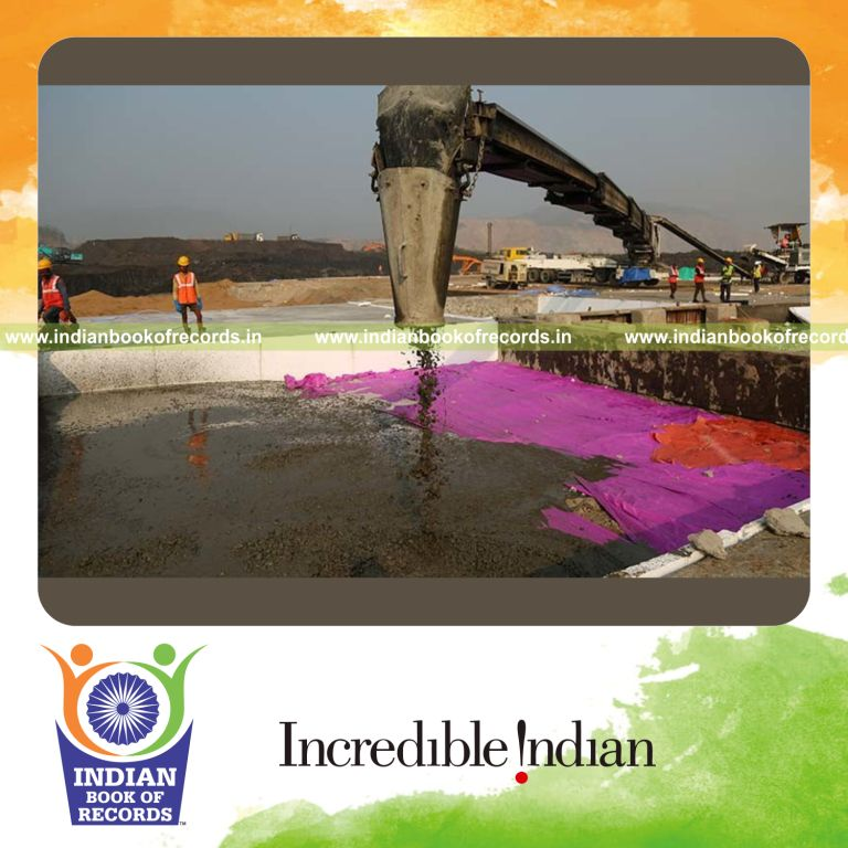 a continuous concrete pouring process carried out without interruption for construction purposes for a record in Indian Book of Records