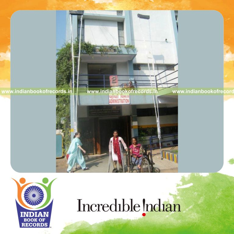 team creating large crutches for record recognition in Indian Book of Records