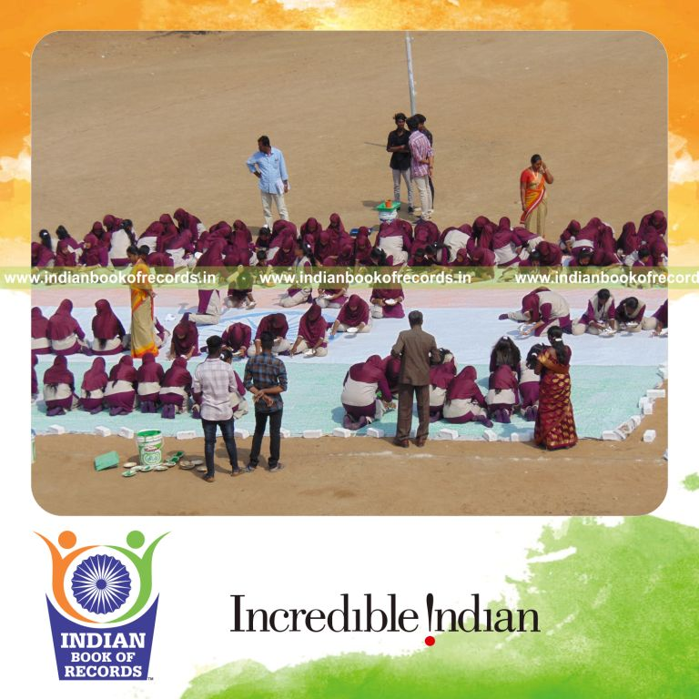 team creating indian national flag using fingerprints for Indian Book of Records