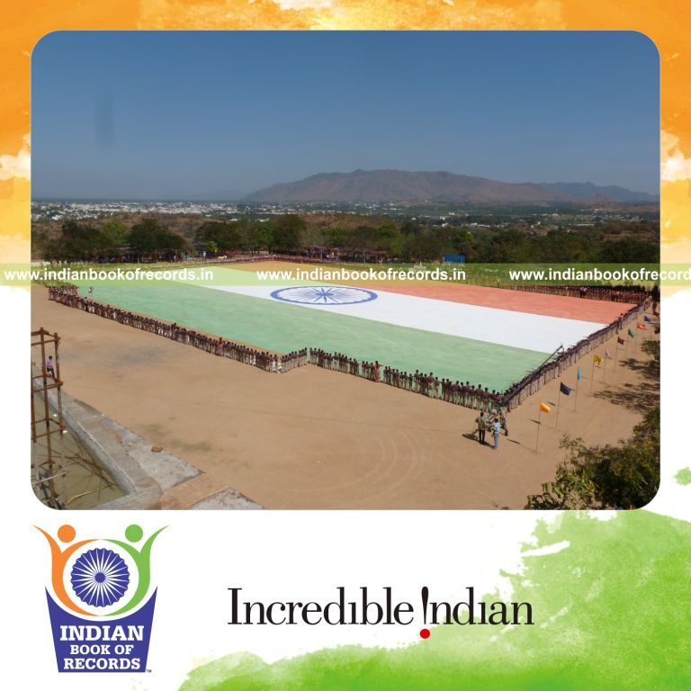 national flag artwork created using salt by team for Indian Book of Records