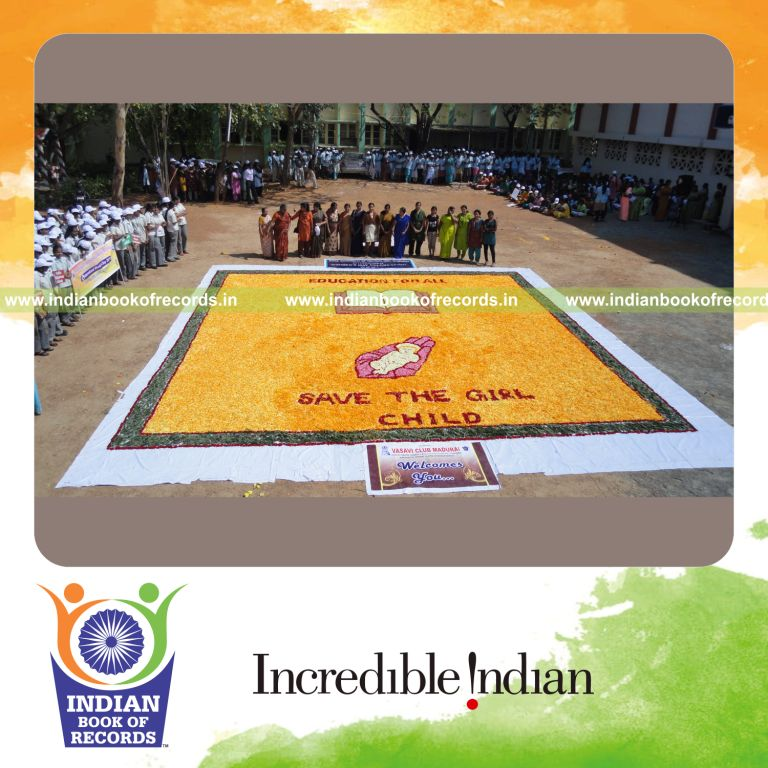 team creating a large flower mosaic artwork for record in Indian Book of Records